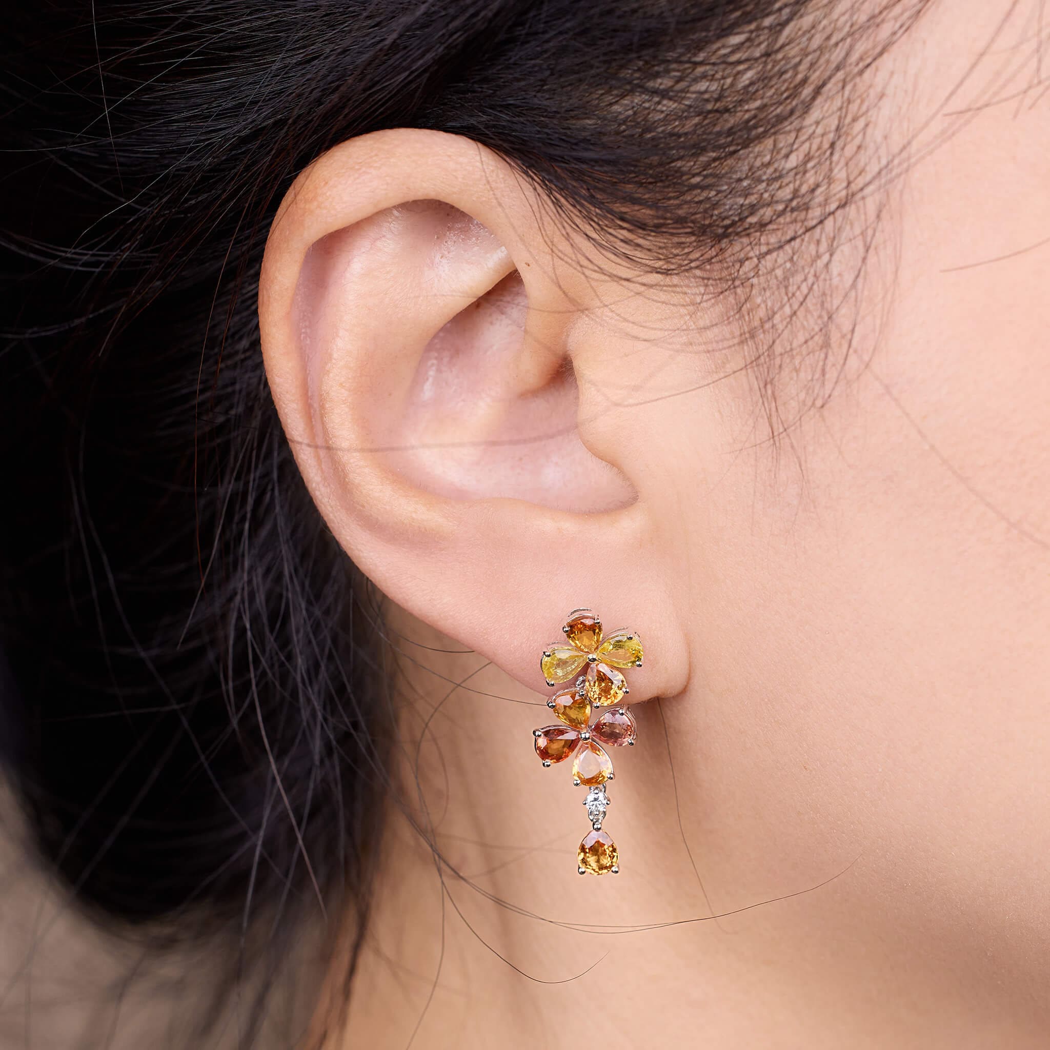 18K Gold Fancy Sapphire and Diamond Flower Earrings - Jewelry And Store