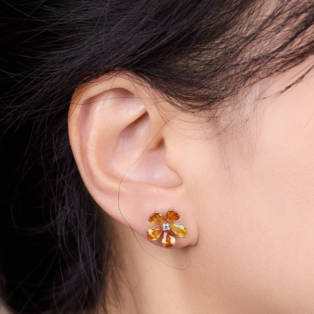 18K Gold Fancy Sapphire and Diamond Flower Earrings - Jewelry And Store