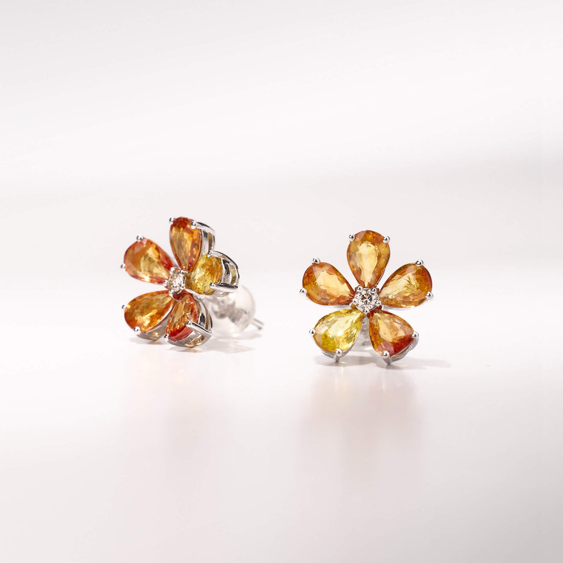 18K Gold Fancy Sapphire and Diamond Flower Earrings - Jewelry And Store