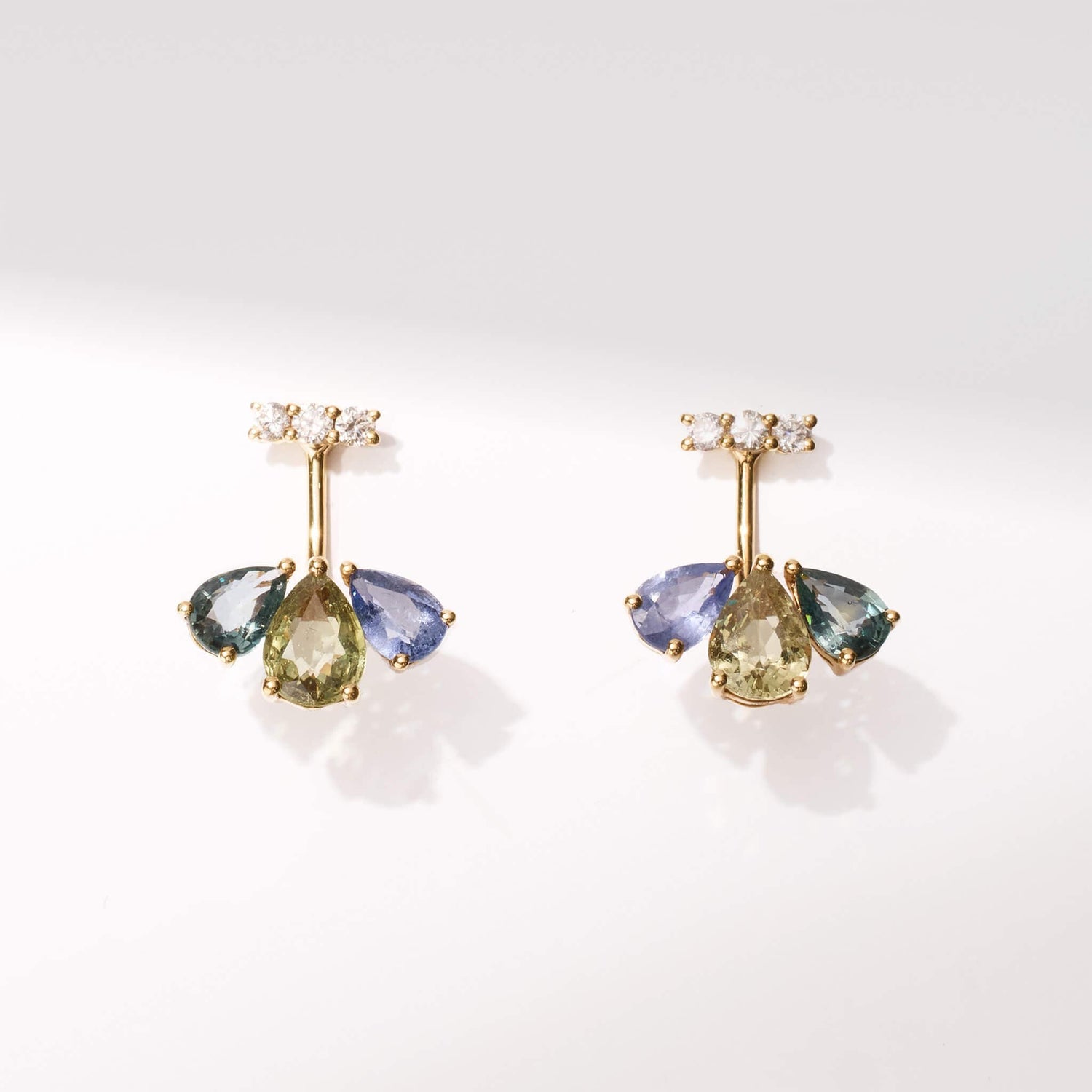 18K Gold Fancy Sapphire and Diamond Flower Earrings - Jewelry And Store