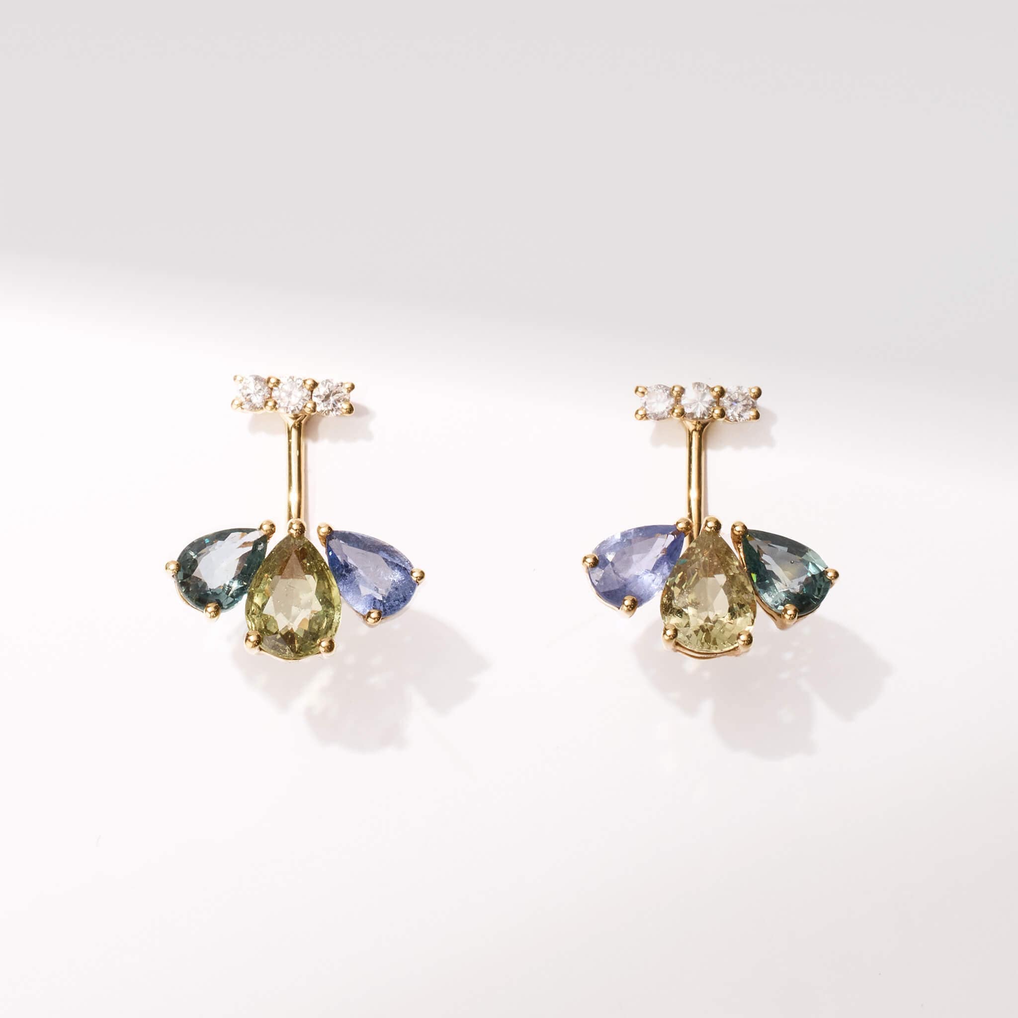 18K Gold Fancy Sapphire and Diamond Flower Earrings - Jewelry And Store