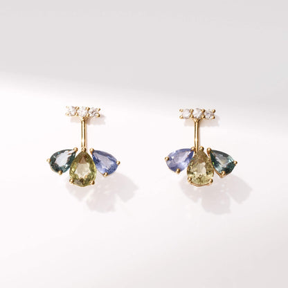 18K Gold Fancy Sapphire and Diamond Flower Earrings - Jewelry And Store