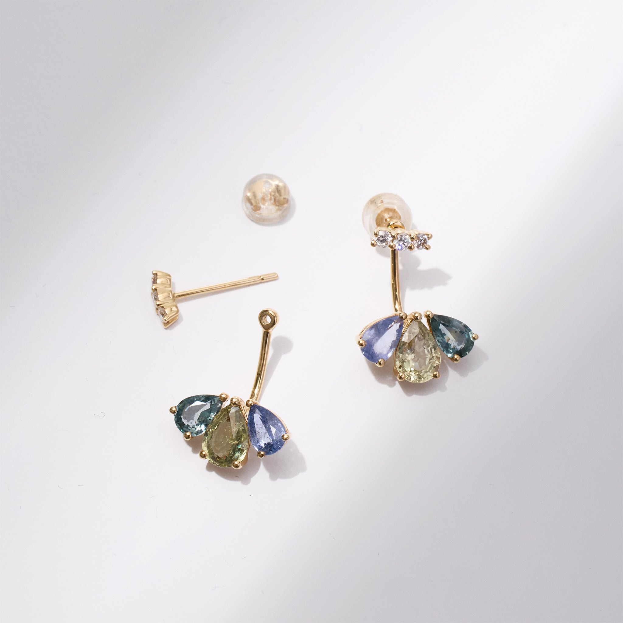 18K Gold Fancy Sapphire and Diamond Flower Earrings - Jewelry And Store