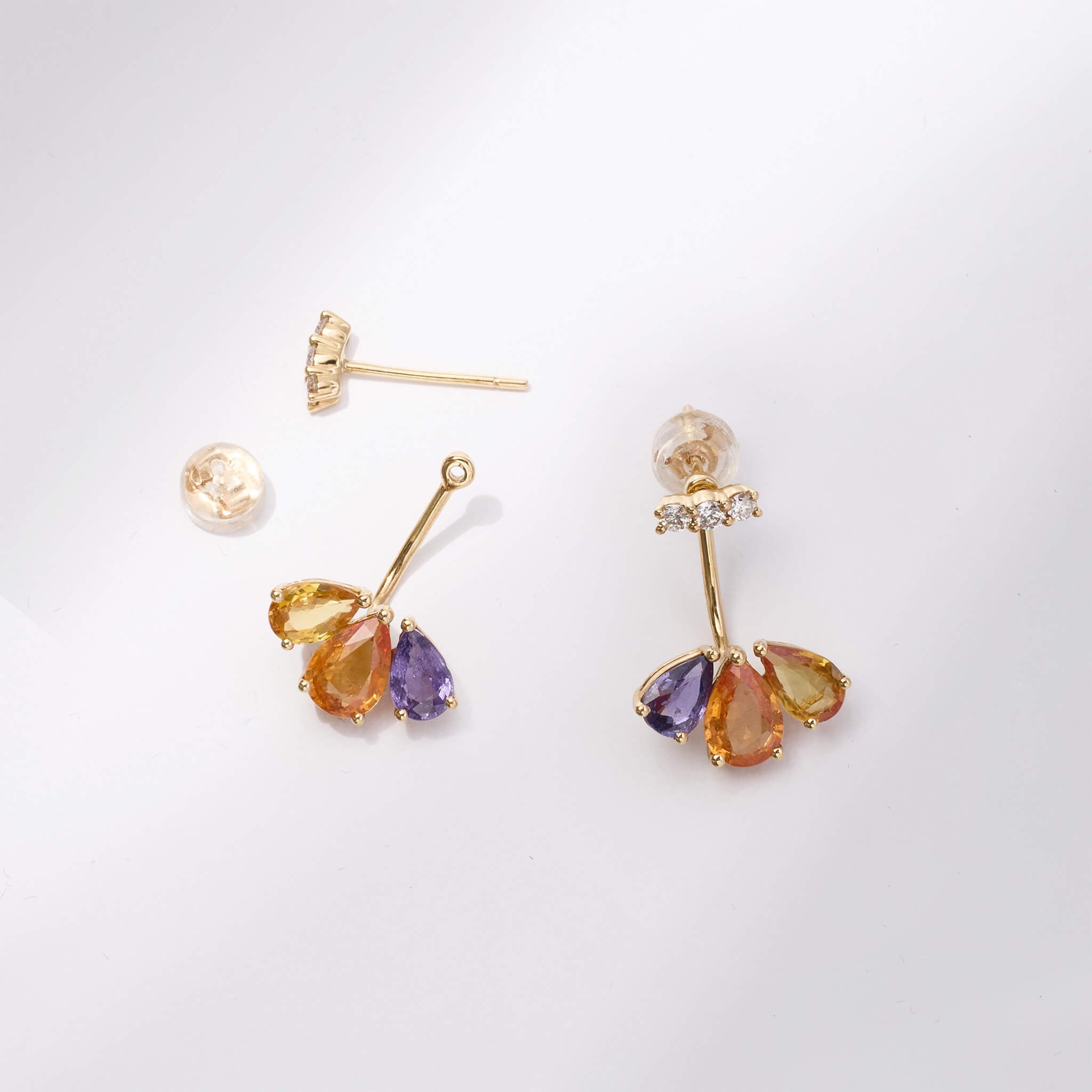18K Gold Fancy Sapphire and Diamond Flower Earrings - Jewelry And Store