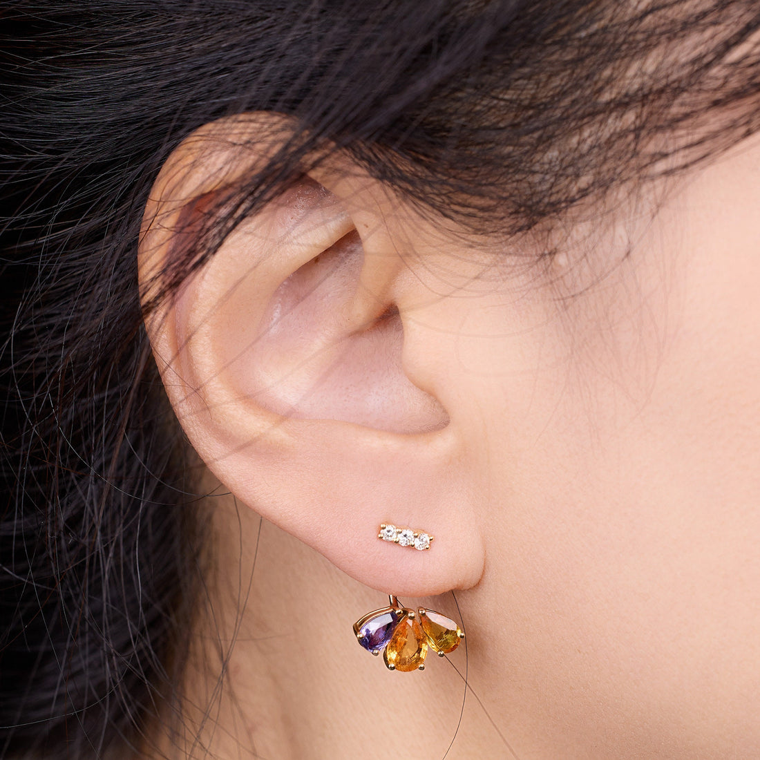 18K Gold Fancy Sapphire and Diamond Flower Earrings - Jewelry And Store