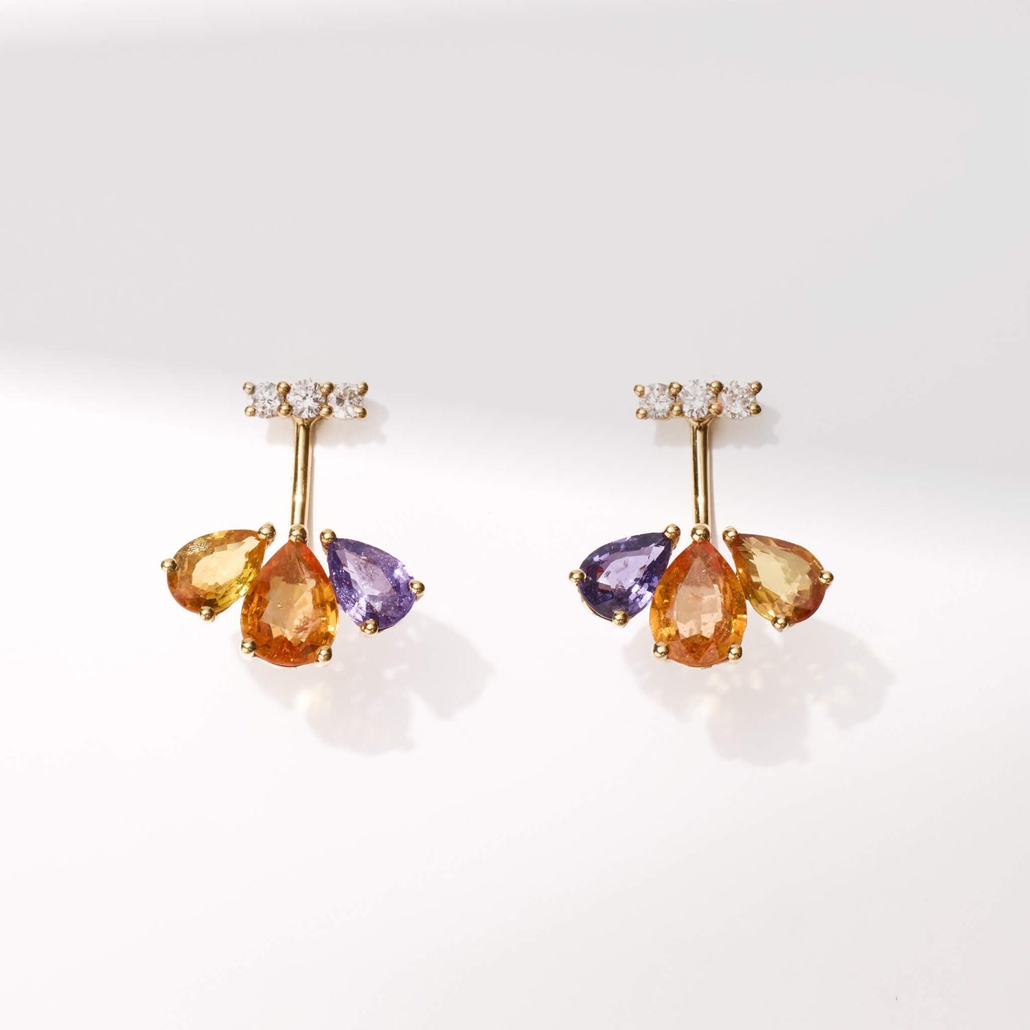 18K Gold Fancy Sapphire and Diamond Flower Earrings - Jewelry And Store