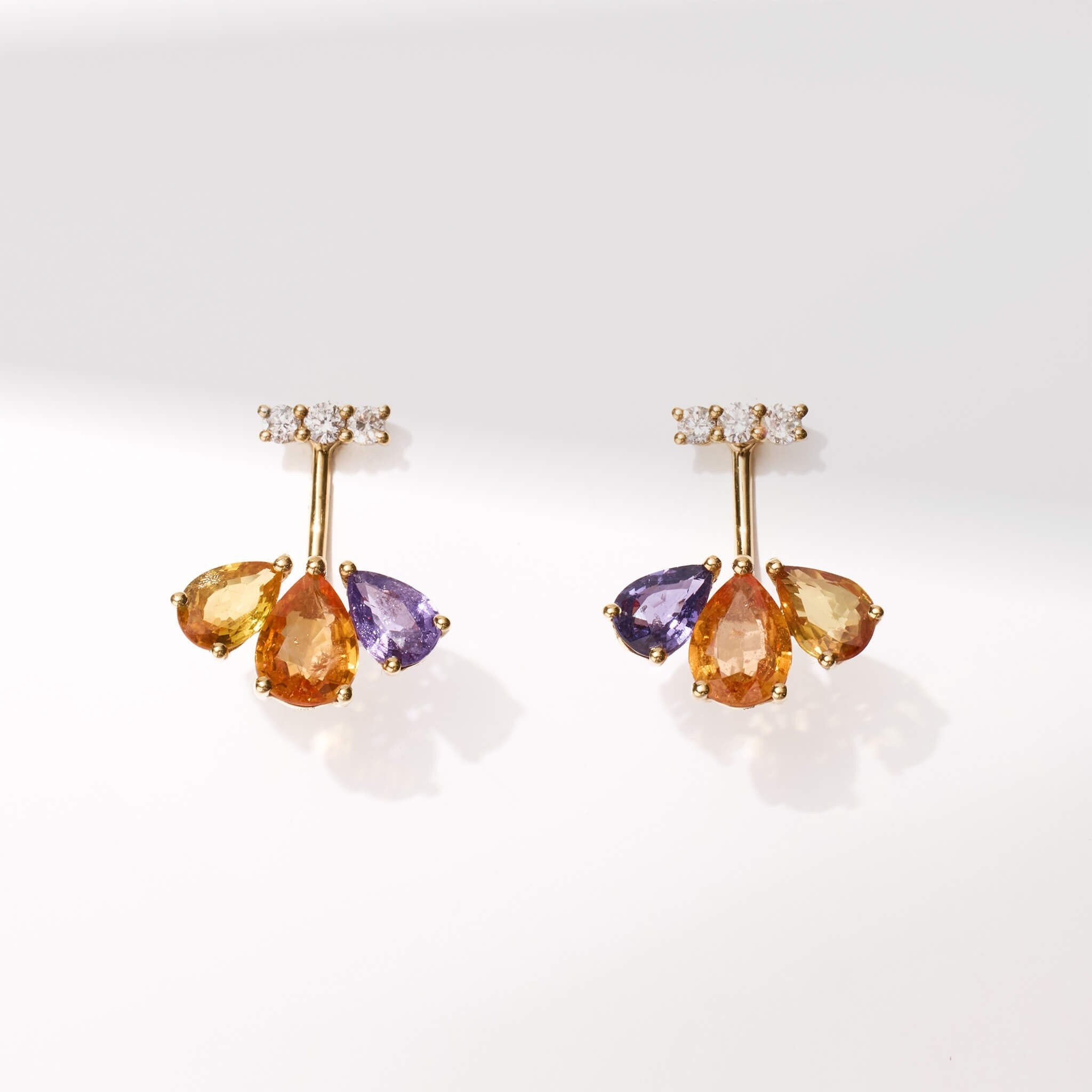 18K Gold Fancy Sapphire and Diamond Flower Earrings - Jewelry And Store