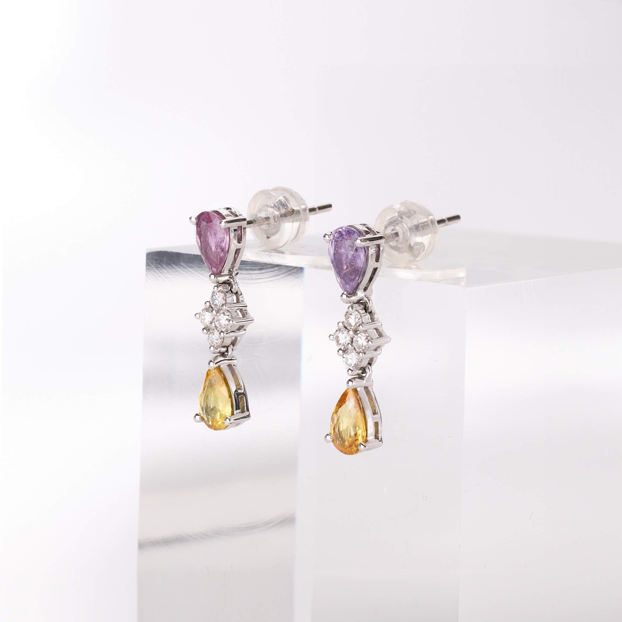 18K Gold Fancy Sapphire and Diamond Drop Earrings - Jewelry And Store