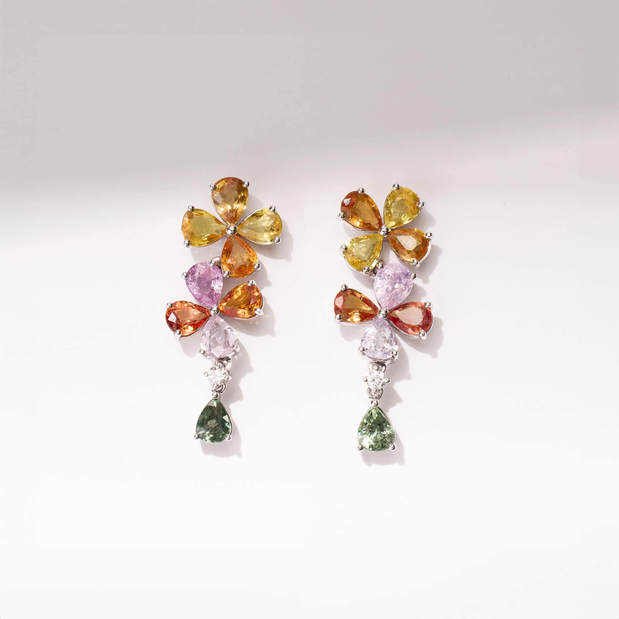 18K Gold Fancy Sapphire and Diamond Flower Earrings - Jewelry And Store