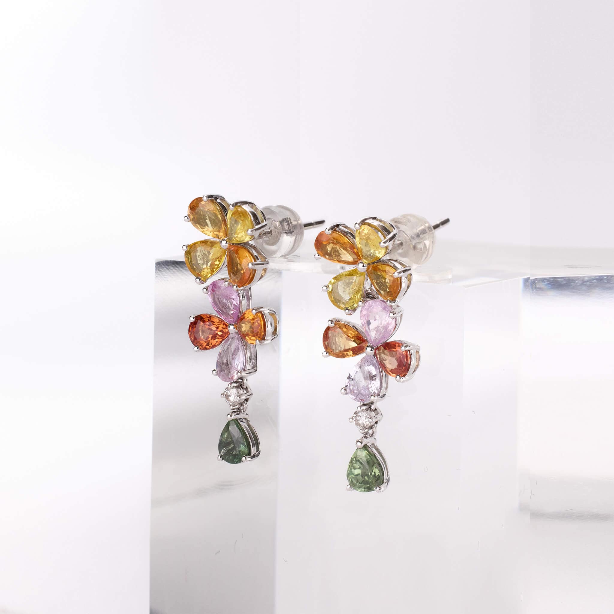 18K Gold Fancy Sapphire and Diamond Flower Earrings - Jewelry And Store
