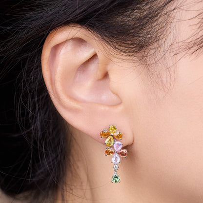 18K Gold Fancy Sapphire and Diamond Flower Earrings - Jewelry And Store