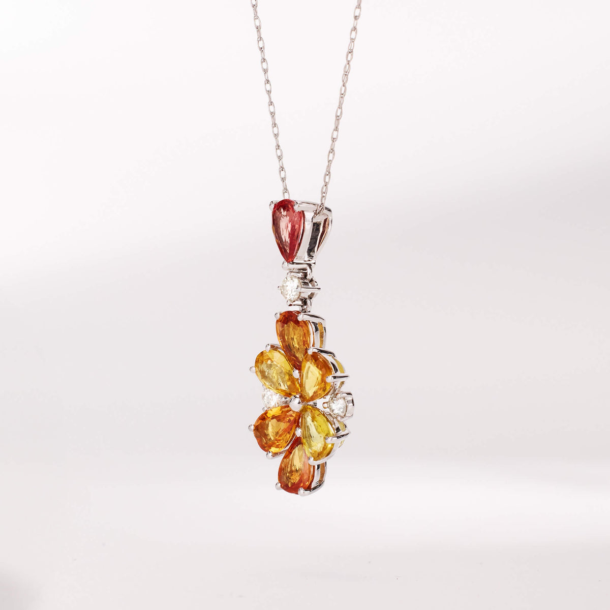 18K Gold Nature Diamond &amp; Fancy Sapphire Flower Pendant - Jewelry And Store