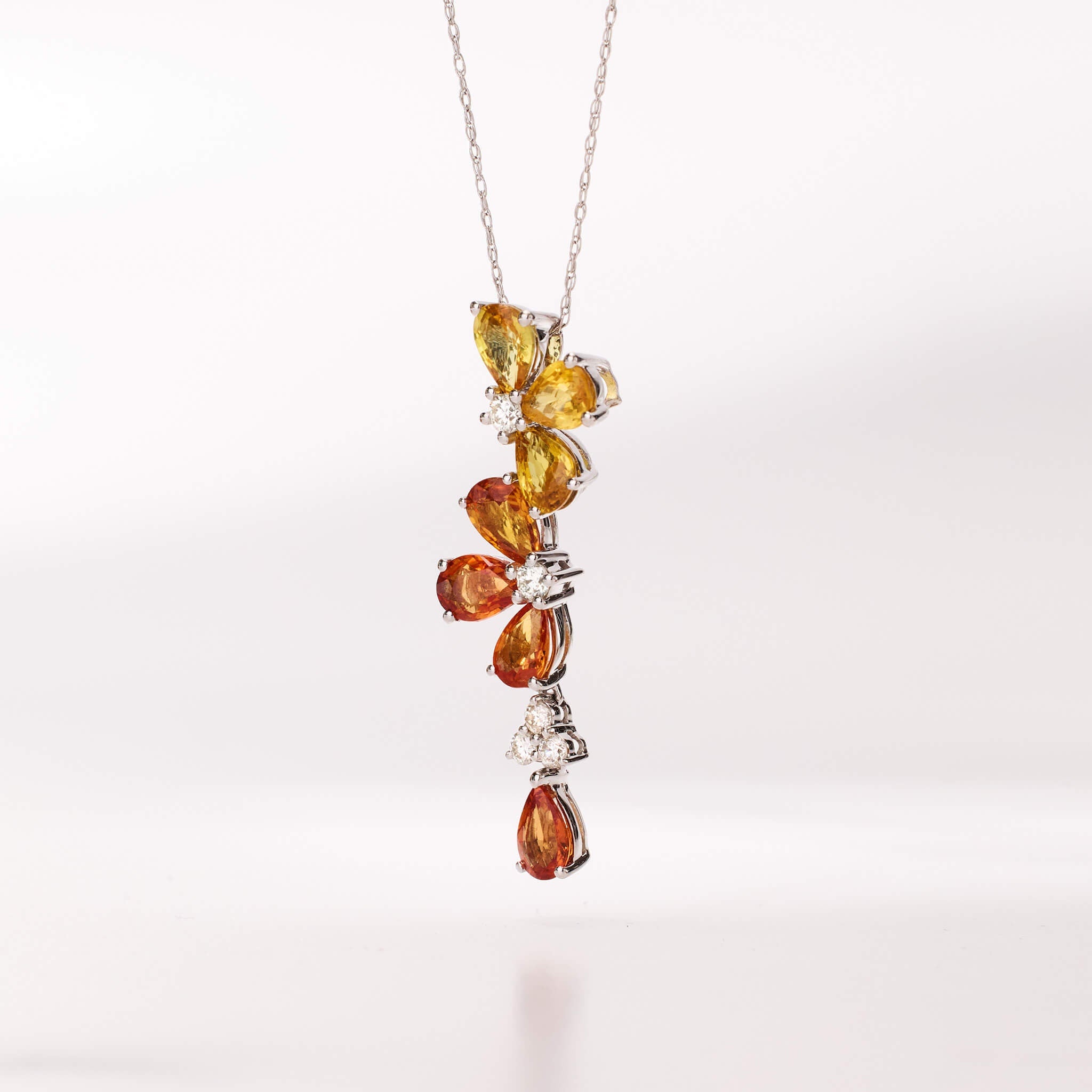 18K Gold Nature Diamond &amp; Fancy Sapphire Flower Pendant - Jewelry And Store