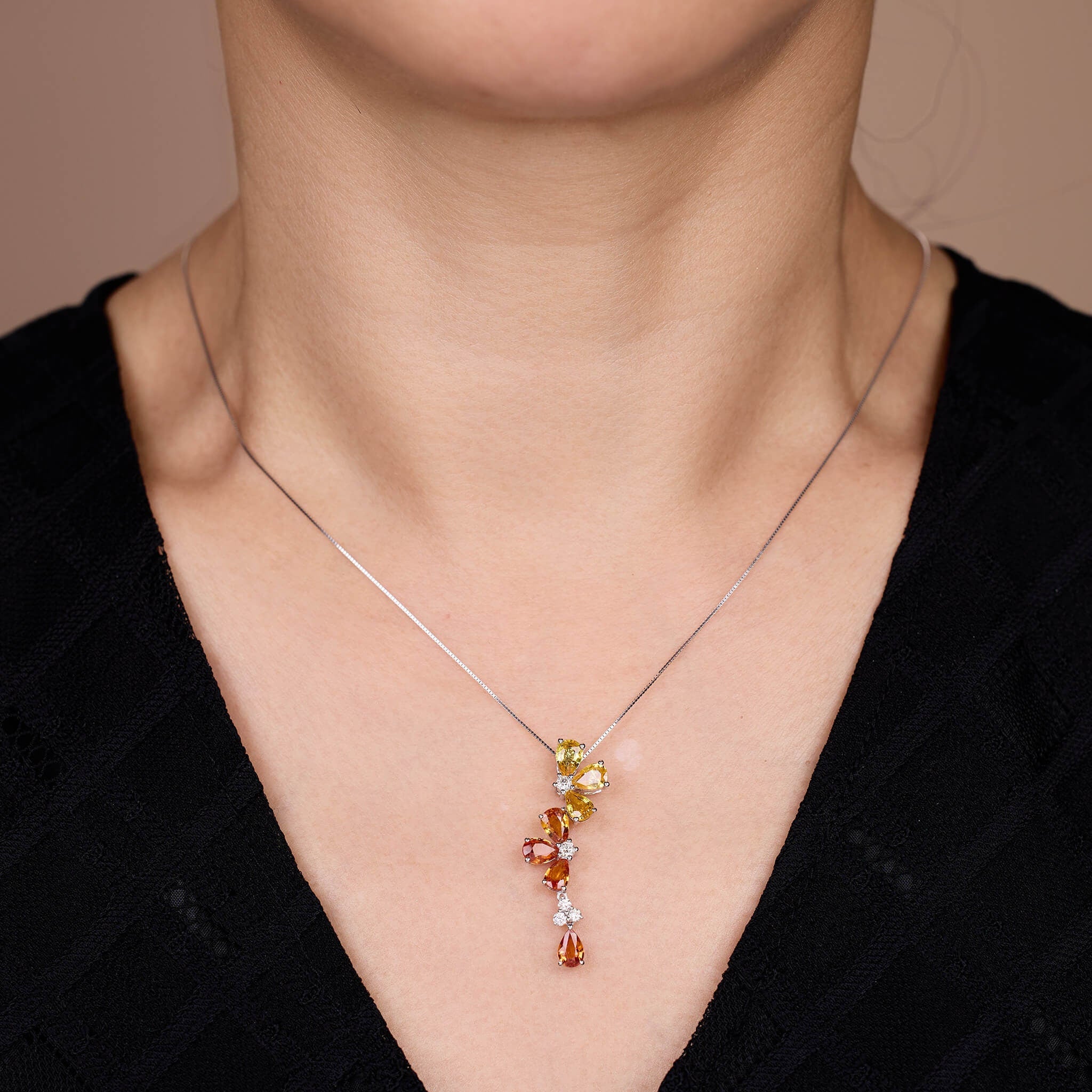 18K Gold Nature Diamond &amp; Fancy Sapphire Flower Pendant - Jewelry And Store