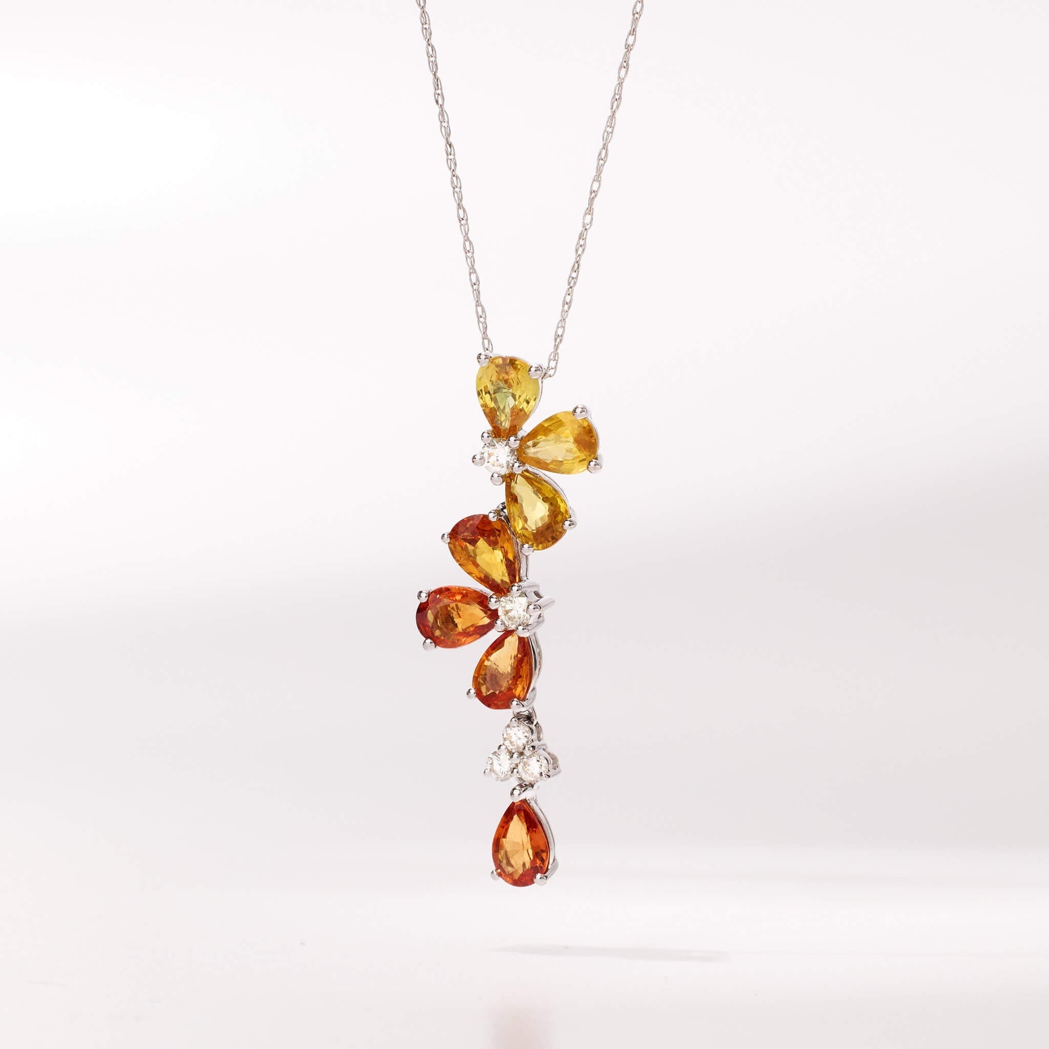 18K Gold Nature Diamond &amp; Fancy Sapphire Flower Pendant - Jewelry And Store