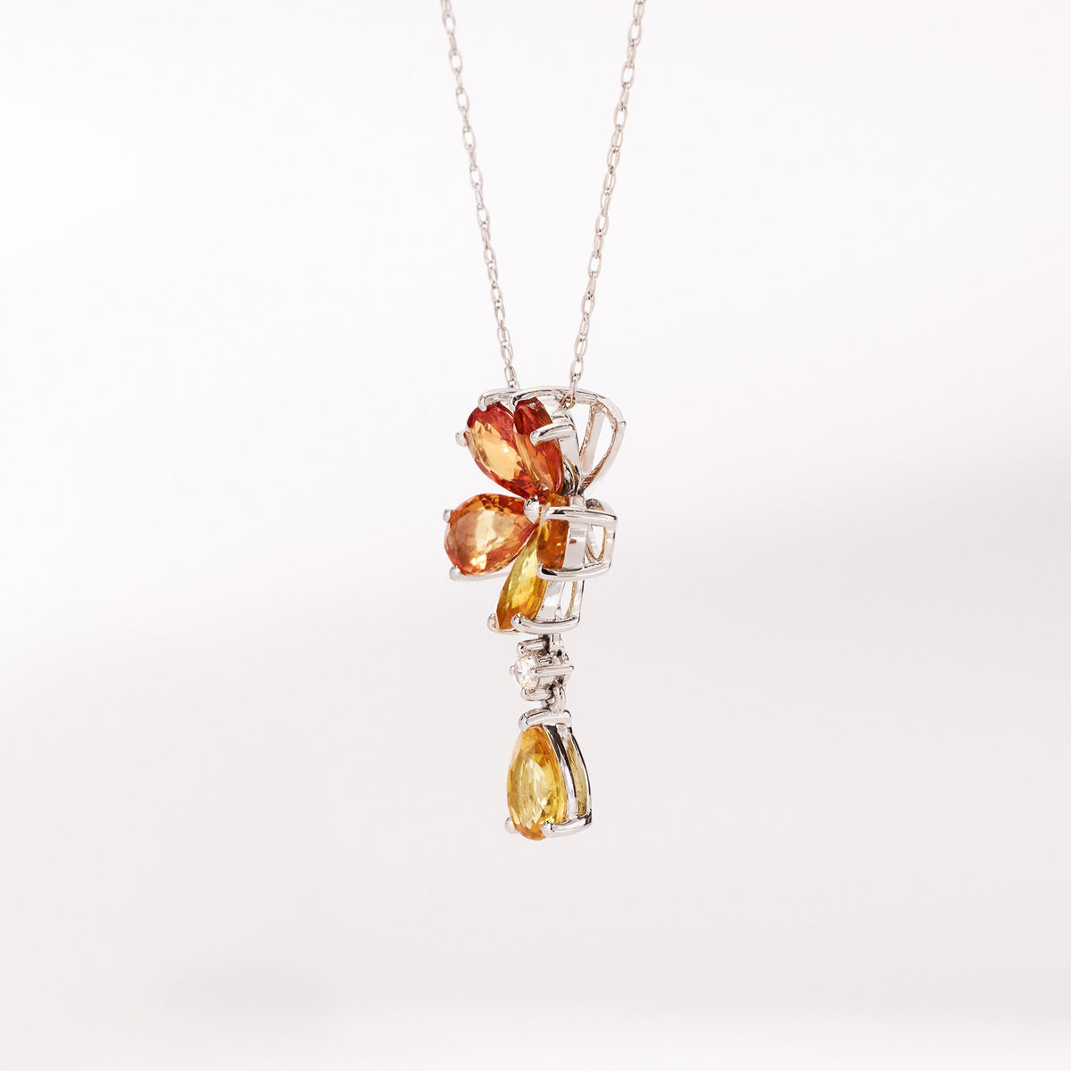 18K Gold Nature Diamond &amp; Fancy Sapphire Flower Pendant - Jewelry And Store