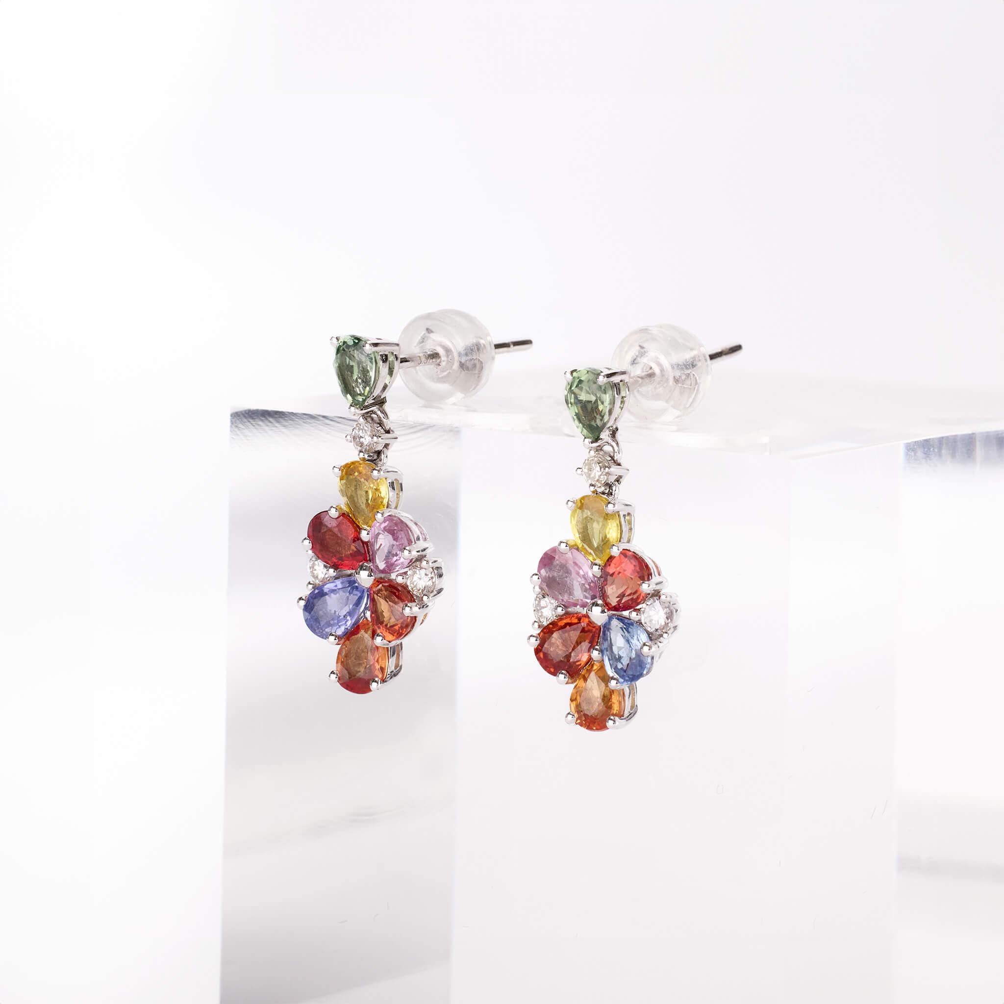 18K Gold Fancy Sapphire and Diamond Rainbow Earrings - Jewelry And Store