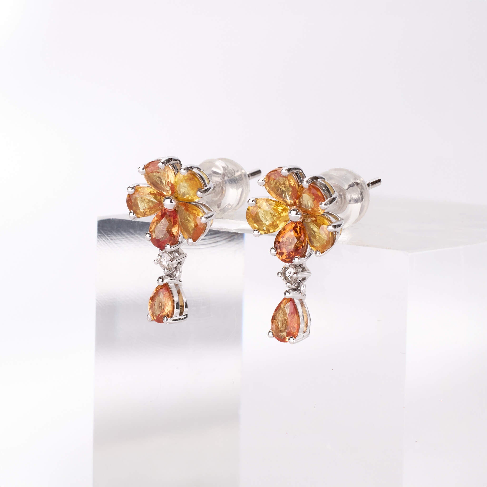 18K Gold Fancy Sapphire and Diamond Flower Earrings - Jewelry And Store