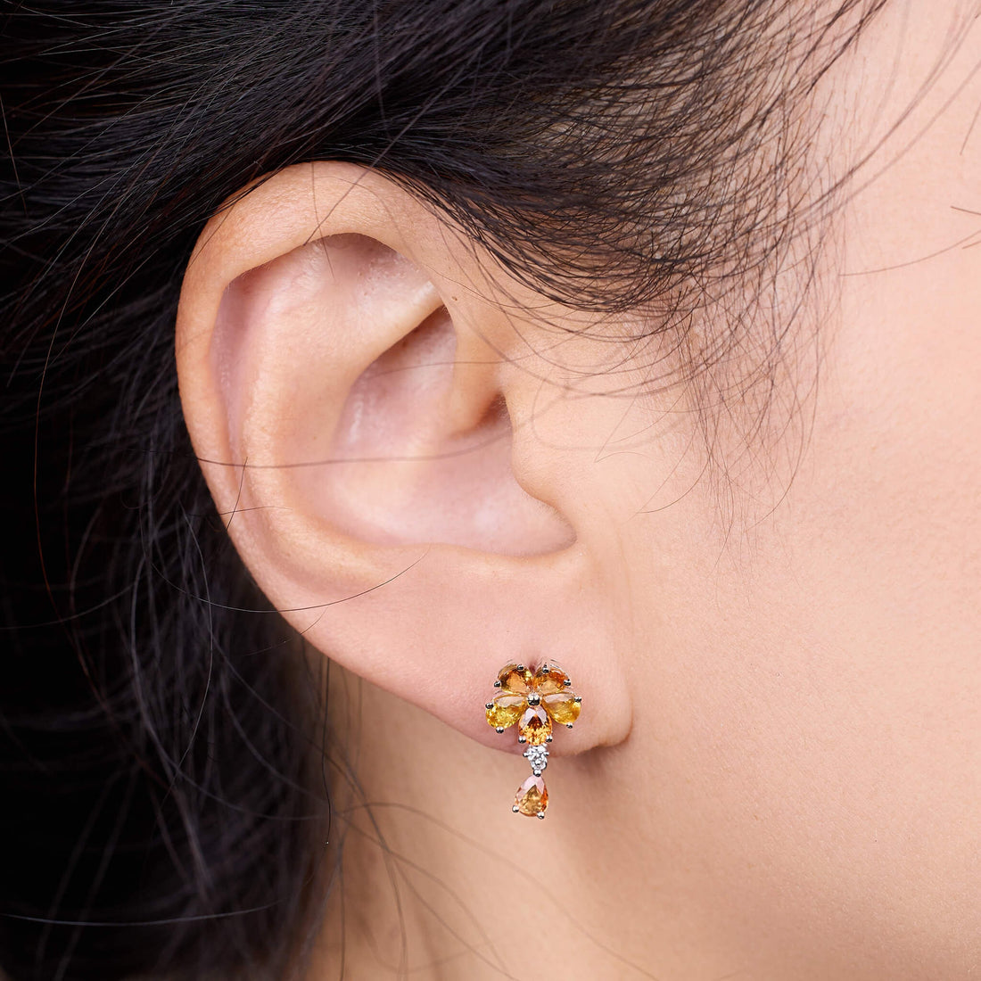 18K Gold Fancy Sapphire and Diamond Flower Earrings - Jewelry And Store