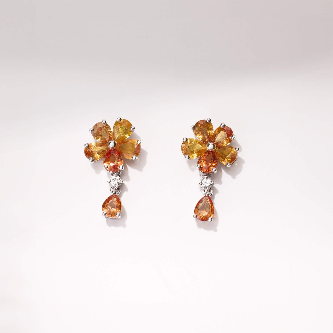 18K Gold Fancy Sapphire and Diamond Flower Earrings - Jewelry And Store