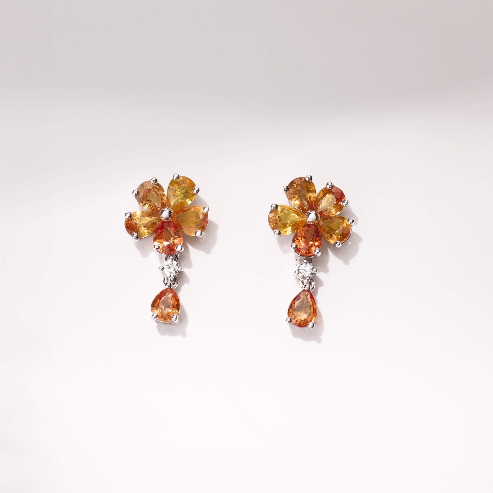 18K Gold Fancy Sapphire and Diamond Flower Earrings - Jewelry And Store