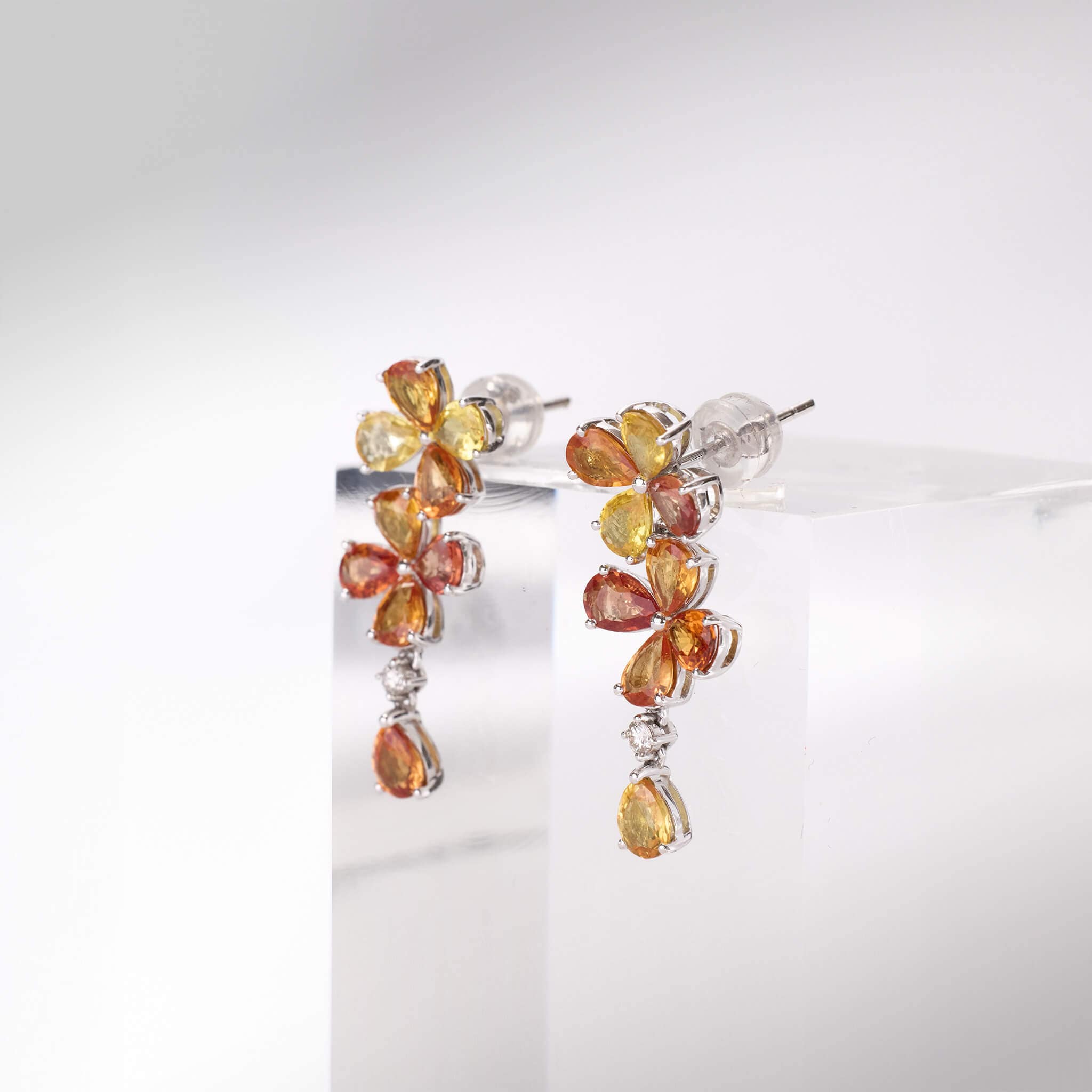 18K Gold Fancy Sapphire and Diamond Flower Earrings - Jewelry And Store