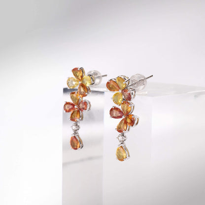 18K Gold Fancy Sapphire and Diamond Flower Earrings - Jewelry And Store