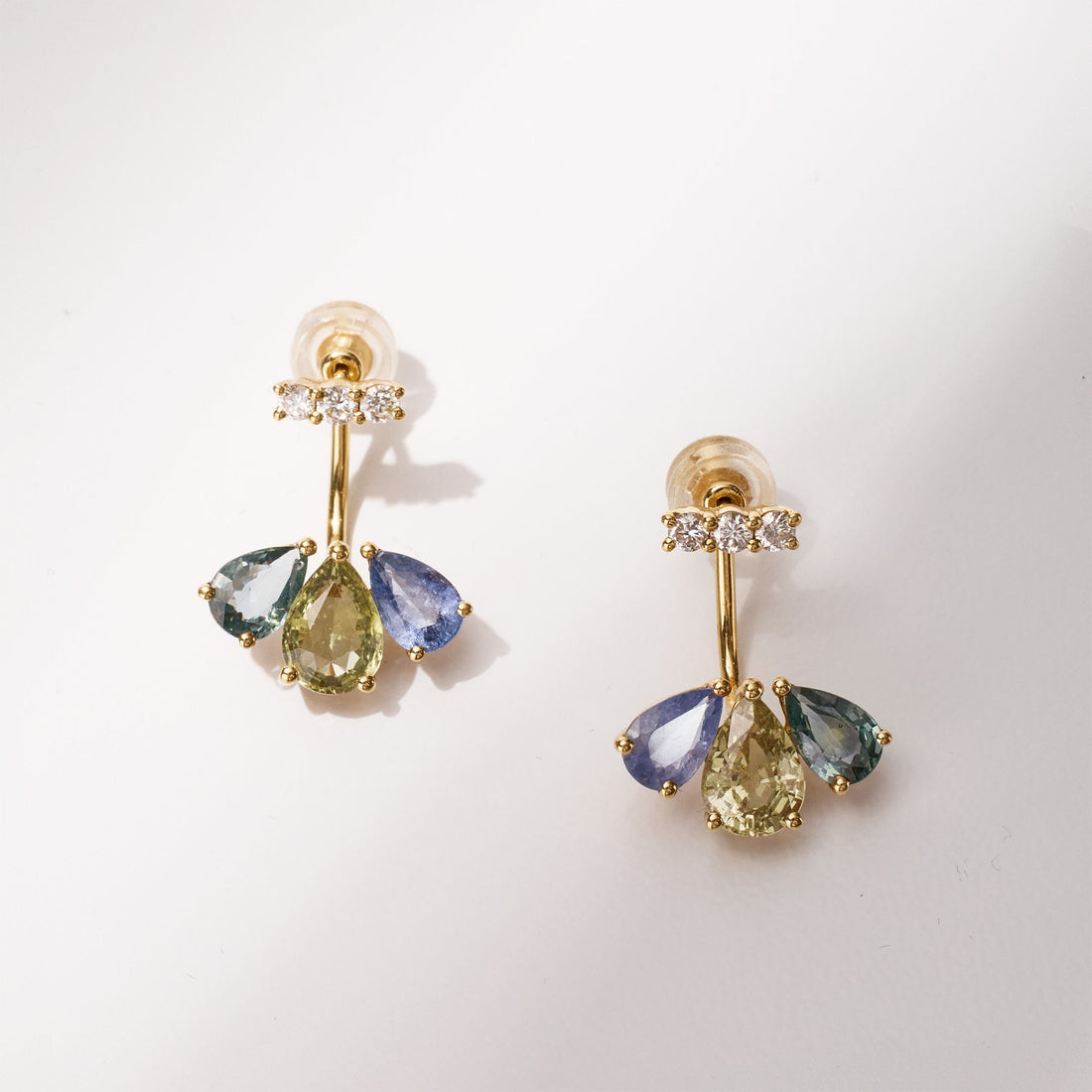 18K Gold Fancy Sapphire and Diamond Flower Earrings - Jewelry And Store
