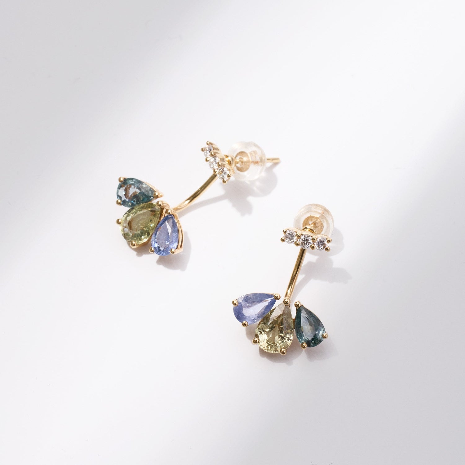 18K Gold Fancy Sapphire and Diamond Flower Earrings - Jewelry And Store