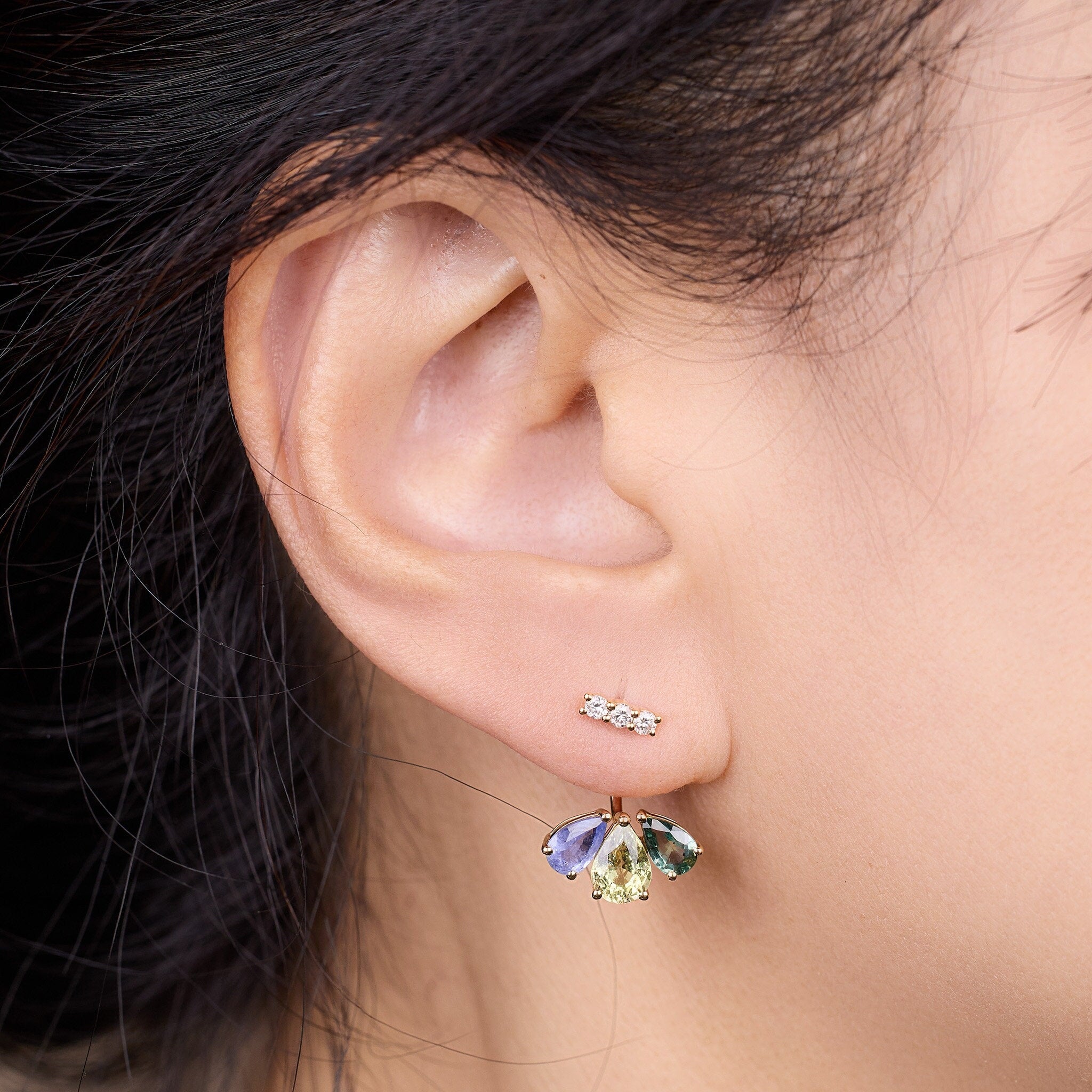 18K Gold Fancy Sapphire and Diamond Flower Earrings - Jewelry And Store