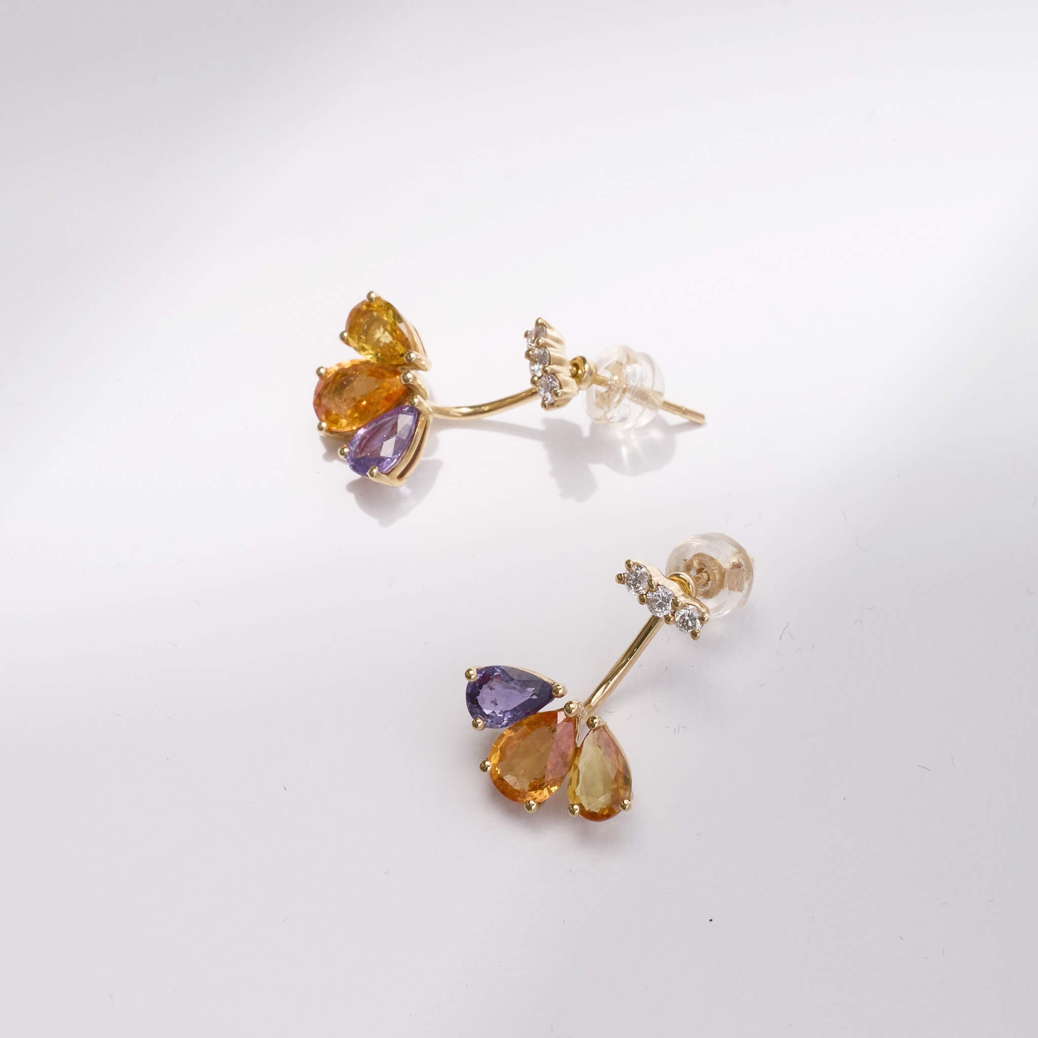 18K Gold Fancy Sapphire and Diamond Flower Earrings - Jewelry And Store