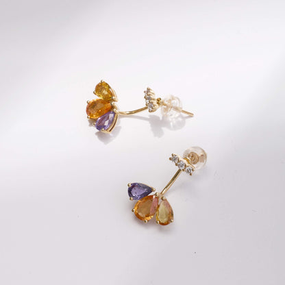 18K Gold Fancy Sapphire and Diamond Flower Earrings - Jewelry And Store