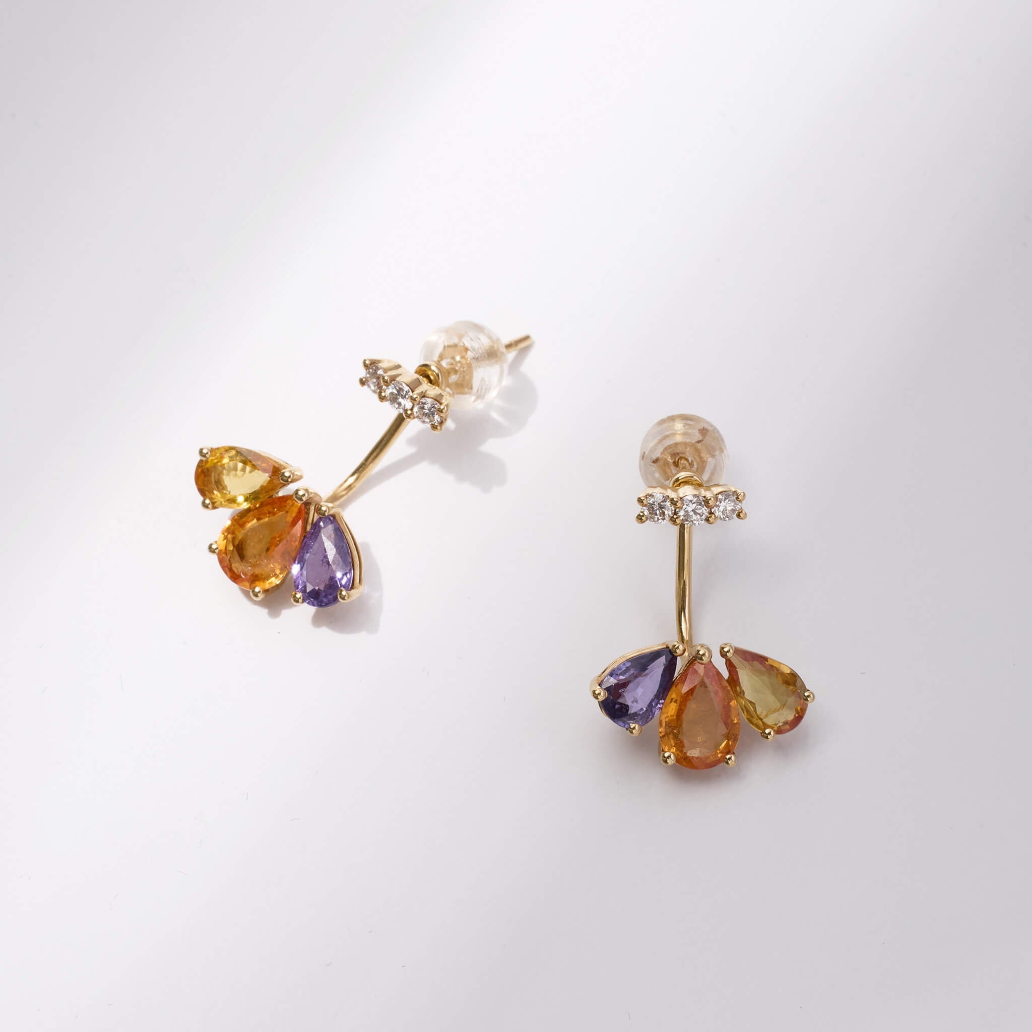 18K Gold Fancy Sapphire and Diamond Flower Earrings - Jewelry And Store