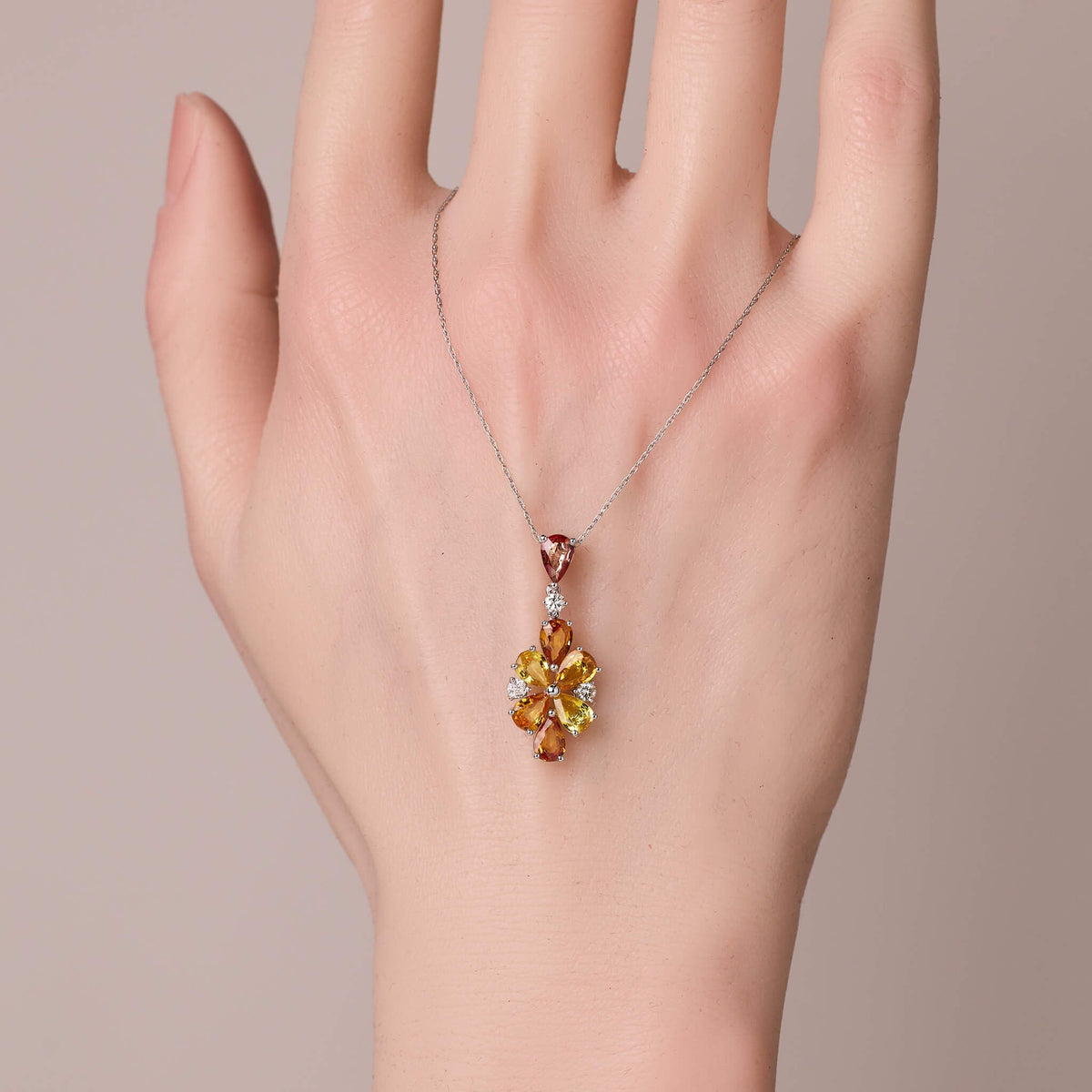 18K Gold Nature Diamond &amp; Fancy Sapphire Flower Pendant - Jewelry And Store
