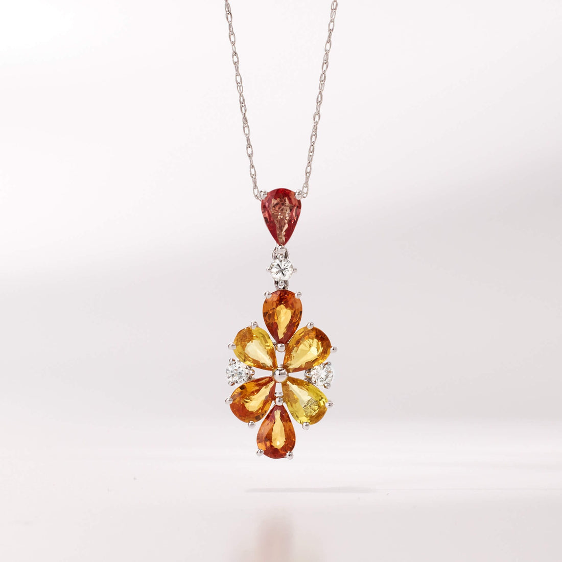 18K Gold Nature Diamond &amp; Fancy Sapphire Flower Pendant - Jewelry And Store