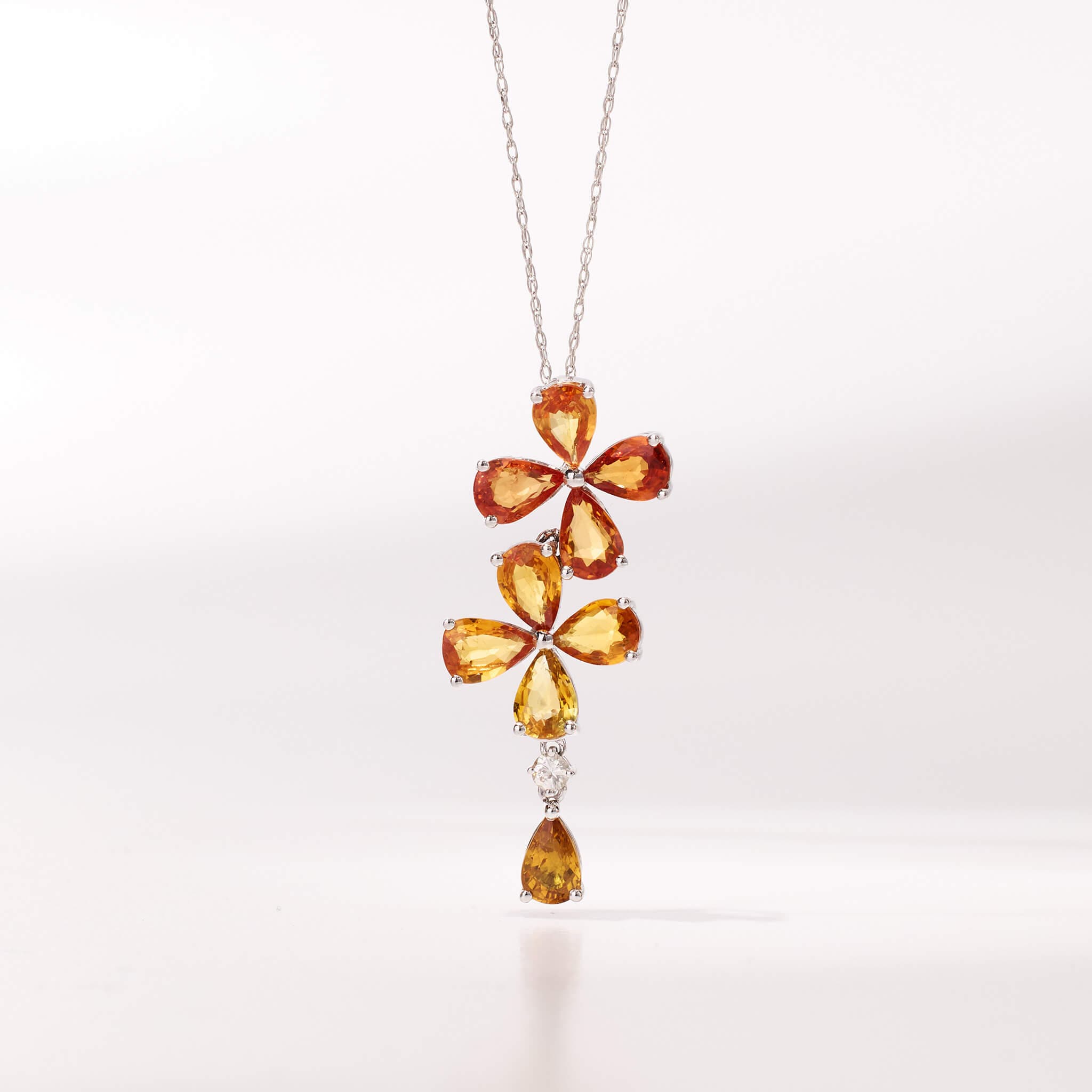 18K Gold Nature Diamond &amp; Fancy Sapphire Flower Pendant - Jewelry And Store