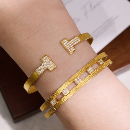 18K Gold Diamond Open Cuff Bangle with Hand - Hammered Finish - Jewelry And Store
