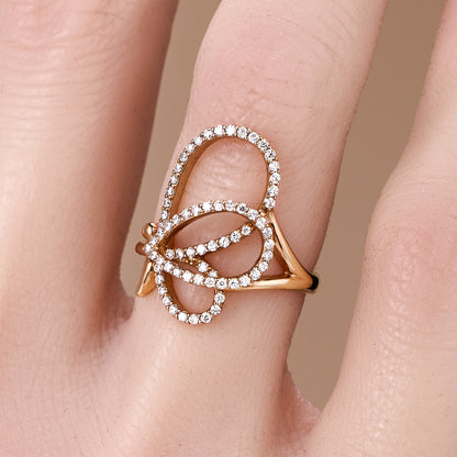 18K Solid Gold Diamond Ribbon Ring - JewelryAndStore