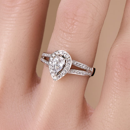 0.69ct.tw. Pear - Shaped Diamond Halo Engagement Ring in 18K White Gold - JewelryAndStore