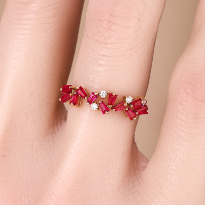 18K Gold Natural Diamond And Ruby Band Ring - JewelryAndStore