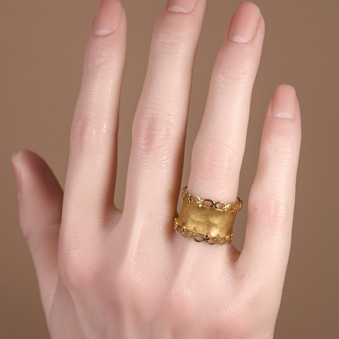 14K Matte Gold Crown - Inspired Wide Band Ring - JewelryAndStore