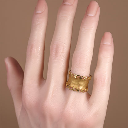 14K Matte Gold Crown - Inspired Wide Band Ring - JewelryAndStore