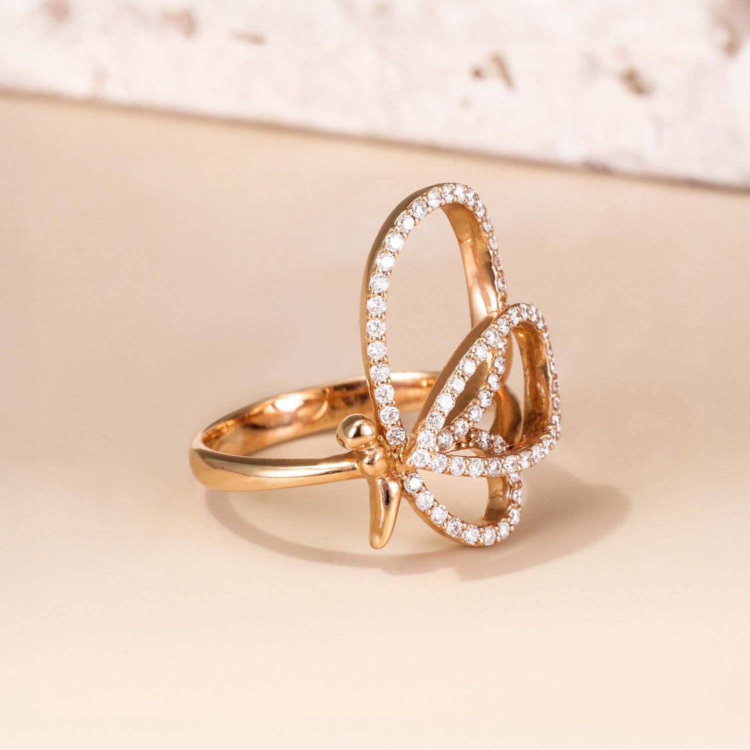 18K Solid Gold Diamond Ribbon Ring