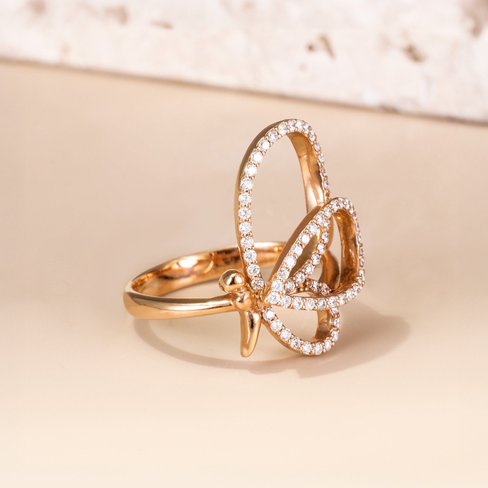 18K Solid Gold Diamond Ribbon Ring - Jewelry And Store