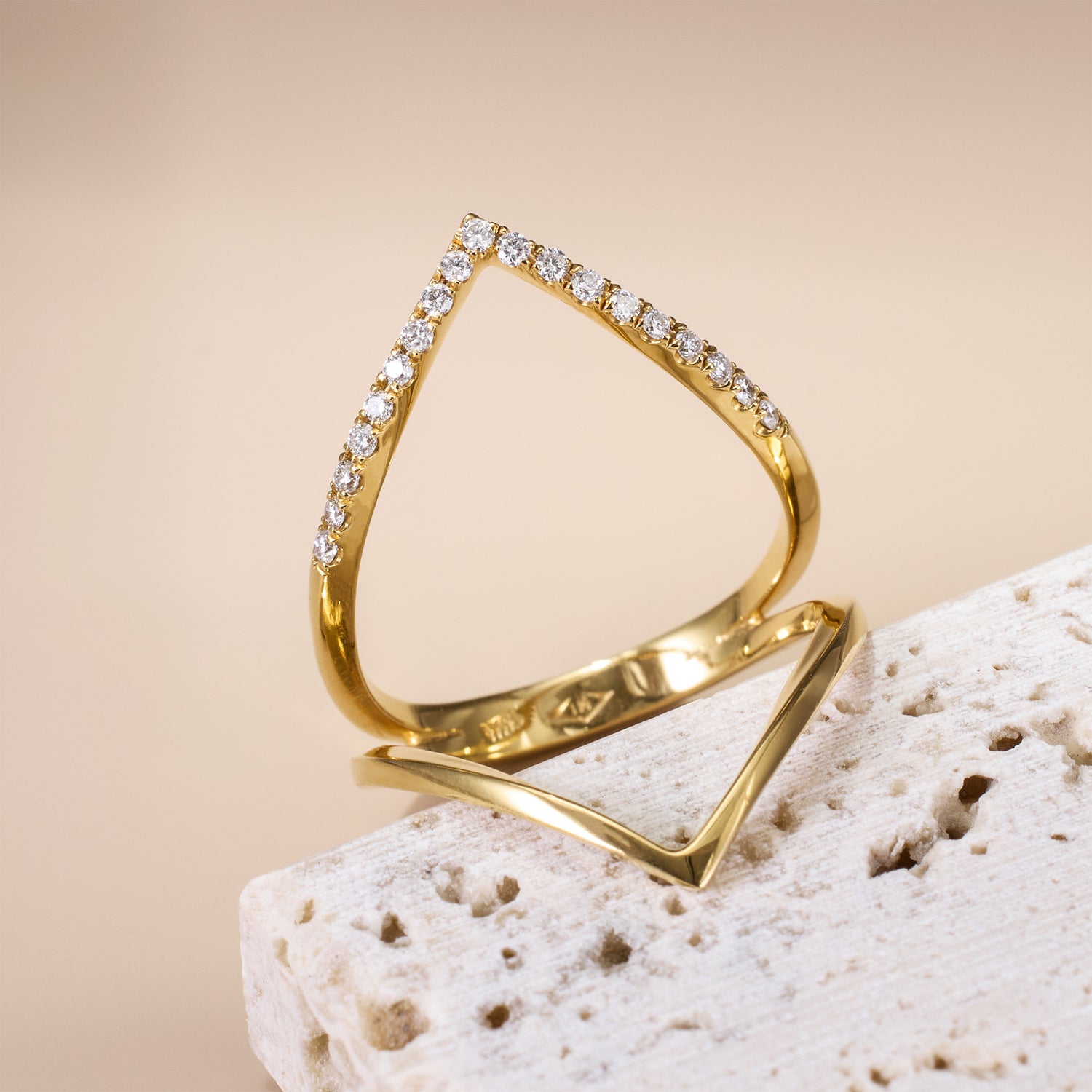 14K Gold Diamond Chevron Ring - Jewelry And Store