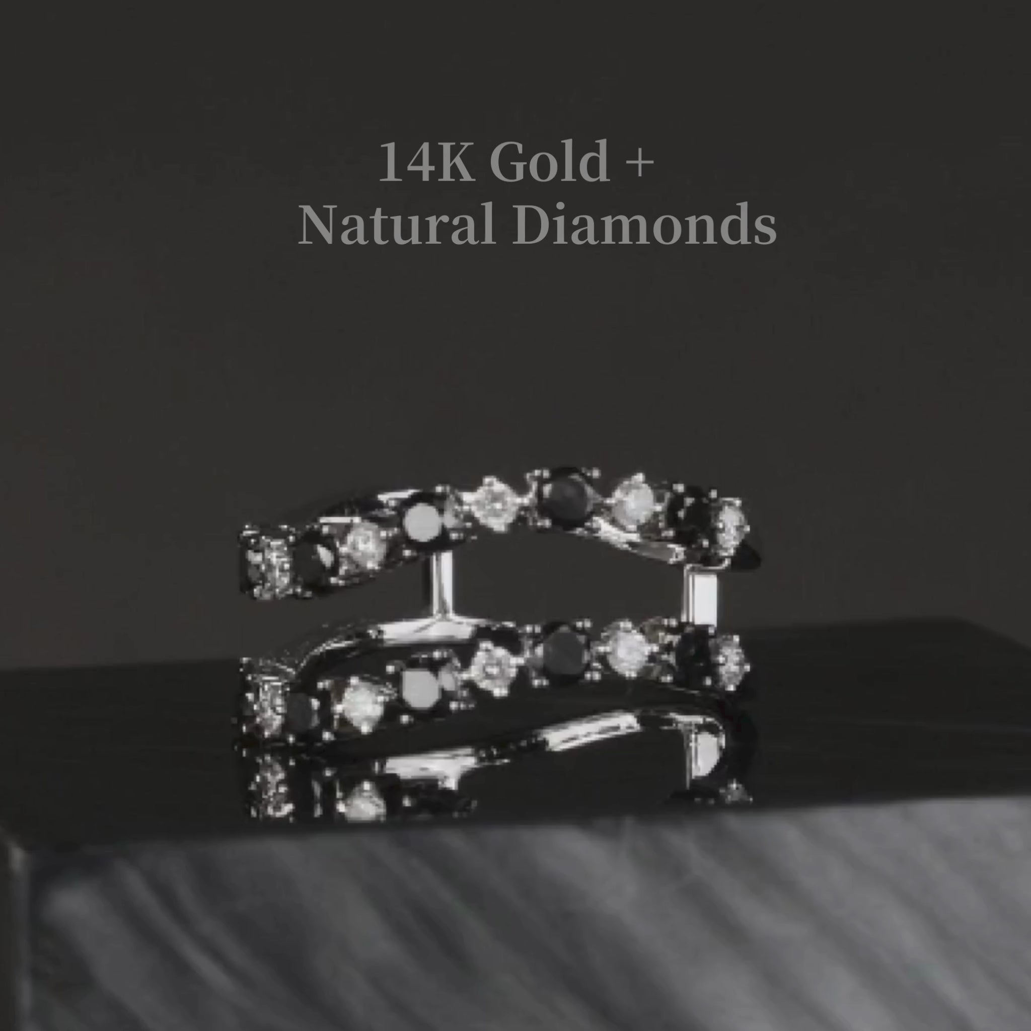 14K Gold Double-Rows Black Diamond Ring