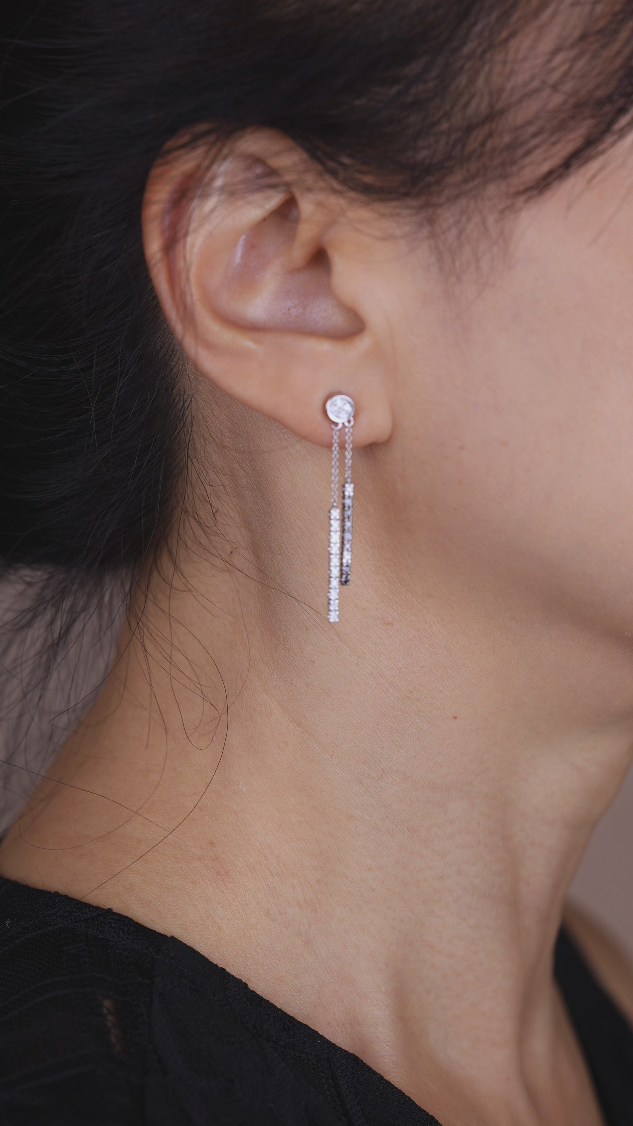 18K Gold Black Diamond Threader Earrings