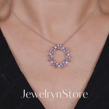 18K Gold Flower Pendant with Nature Tanzanite and Diamond