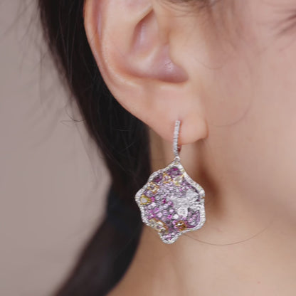 18K Gold Pink Sapphire &amp; Diamond Drop Earrings