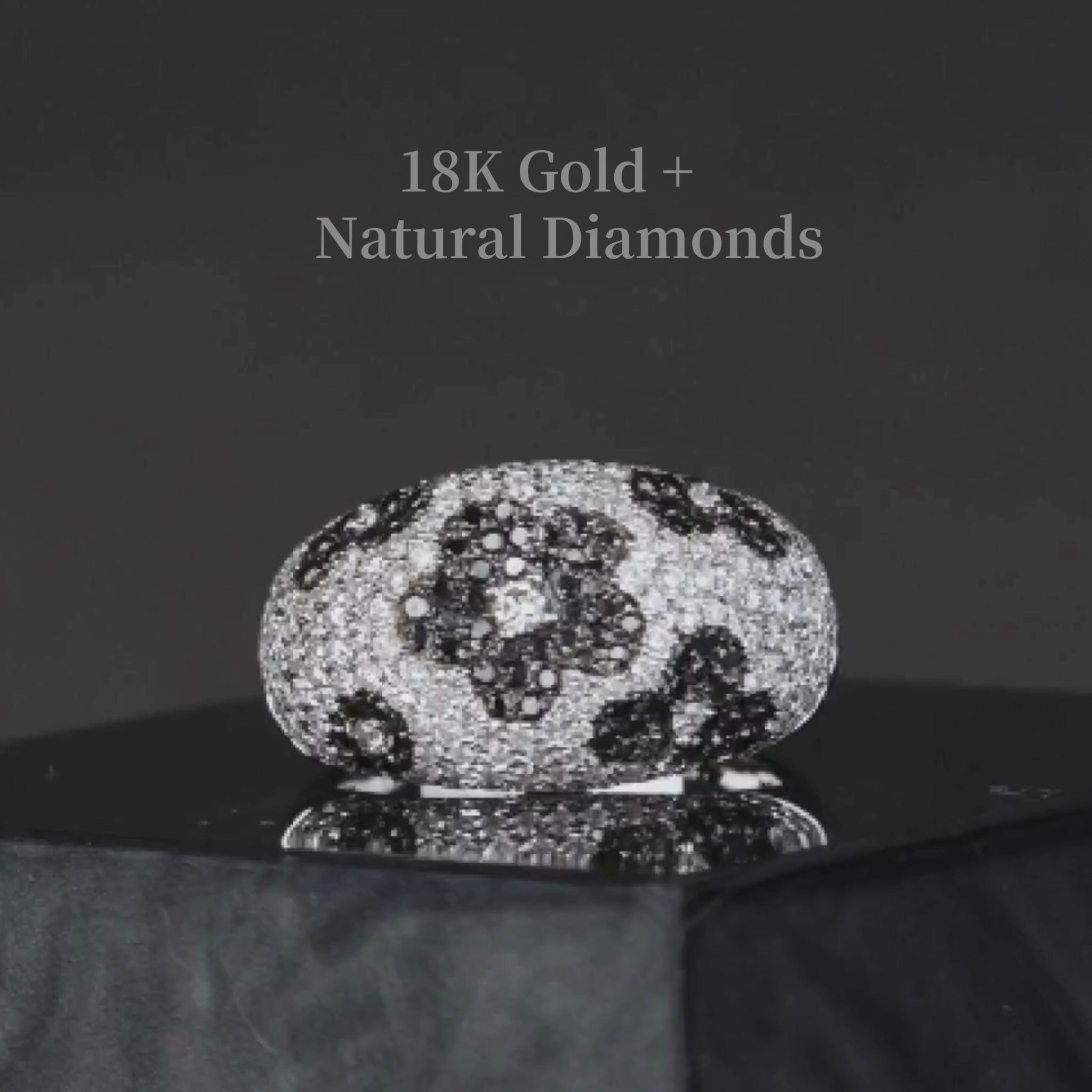 18K Gold Statement Ring with Natural White and Black Diamonds